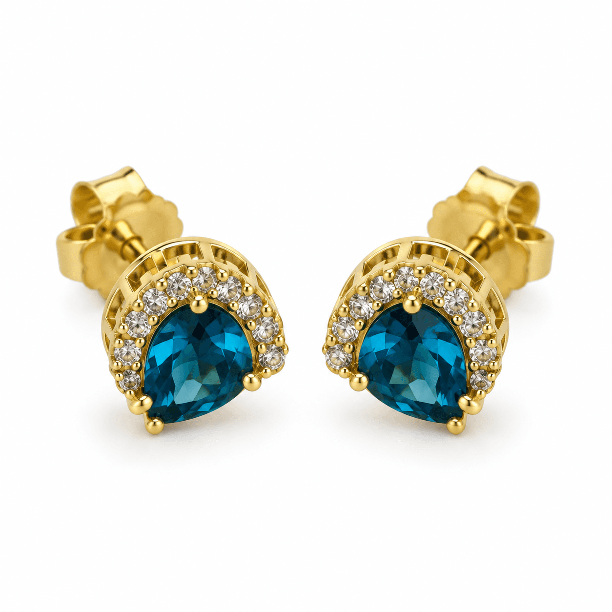 Blue pear-shaped halo stud earrings from the BeJewelled selection